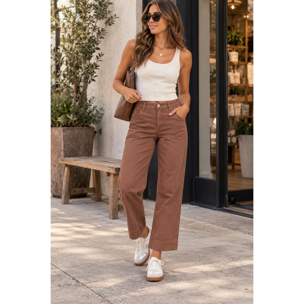 Madewell Pants Women 27 Orange High Rise Wide Leg Crop Stretch Boho Utility